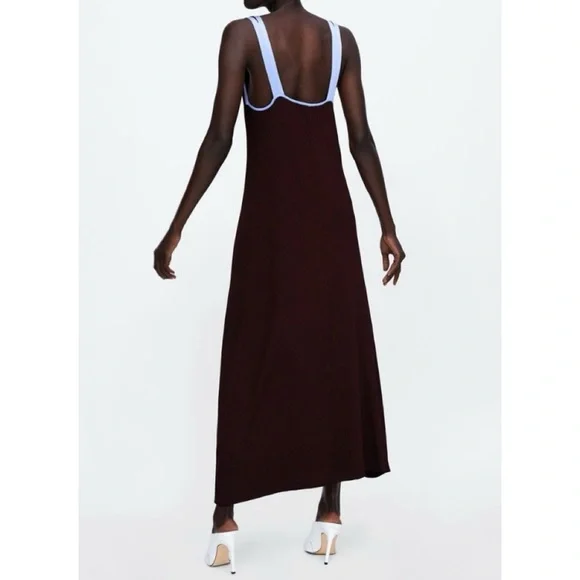 NEW Zara ribbed knit color block maxi dress purple blue - Picture 2 of 8